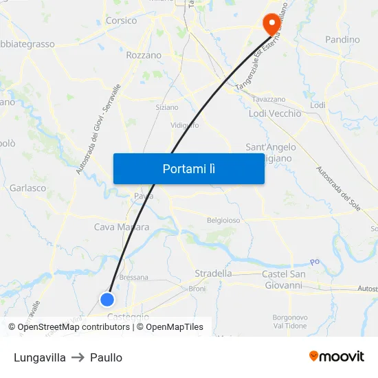 Lungavilla to Paullo map