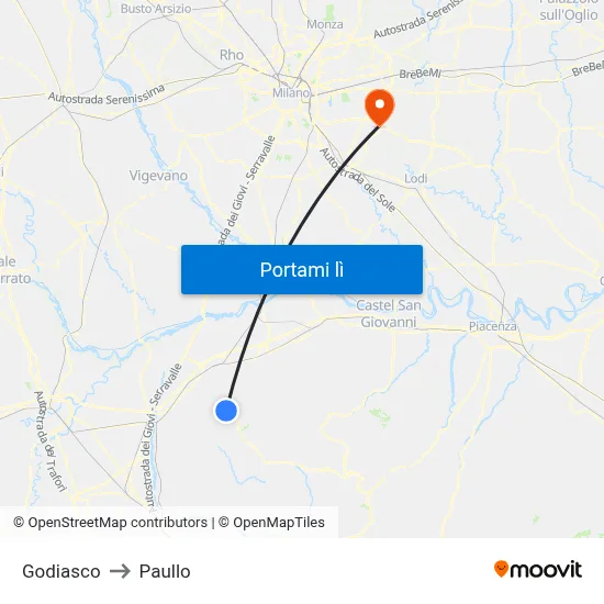 Godiasco to Paullo map