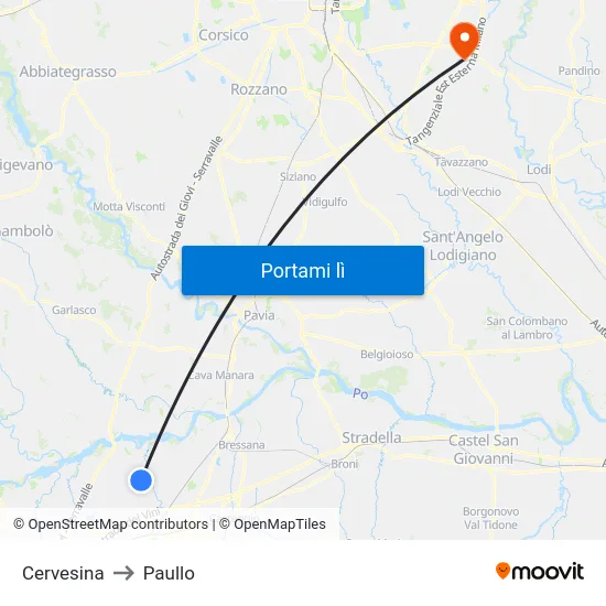 Cervesina to Paullo map