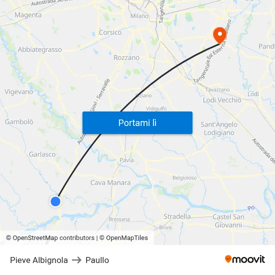 Pieve Albignola to Paullo map