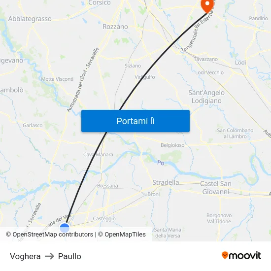 Voghera to Paullo map