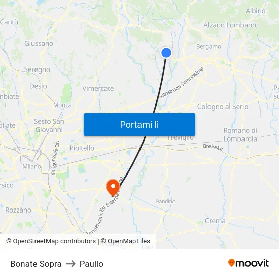 Bonate Sopra to Paullo map