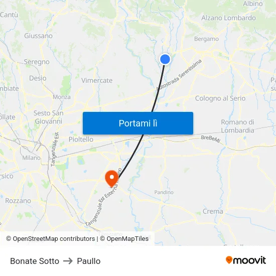 Bonate Sotto to Paullo map