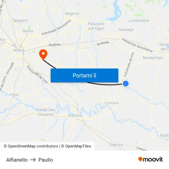 Alfianello to Paullo map