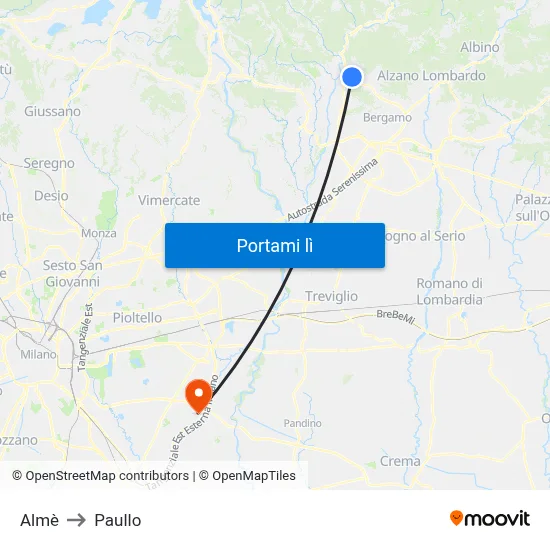 Almè to Paullo map