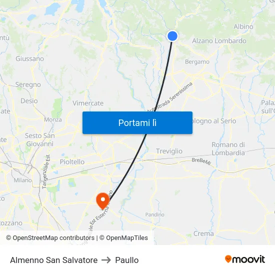 Almenno San Salvatore to Paullo map