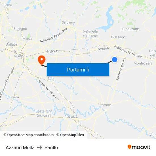 Azzano Mella to Paullo map