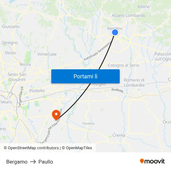 Bergamo to Paullo map