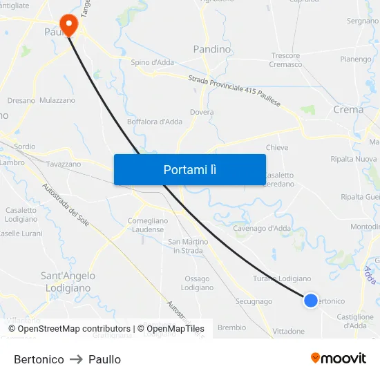 Bertonico to Paullo map