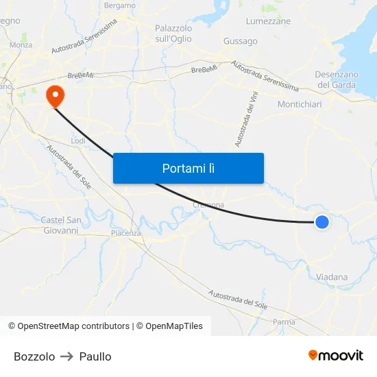 Bozzolo to Paullo map