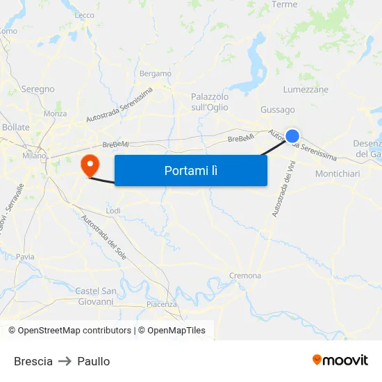 Brescia to Paullo map
