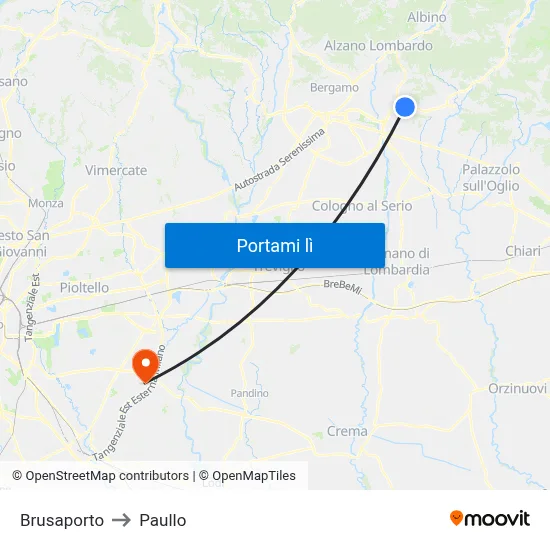 Brusaporto to Paullo map