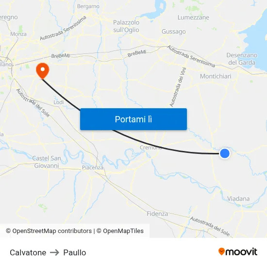 Calvatone to Paullo map