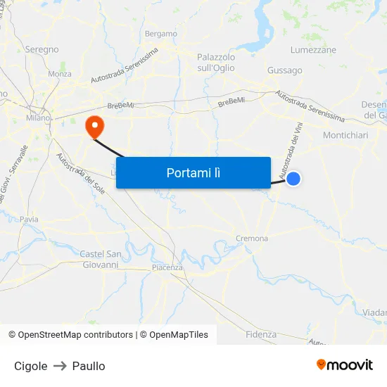 Cigole to Paullo map