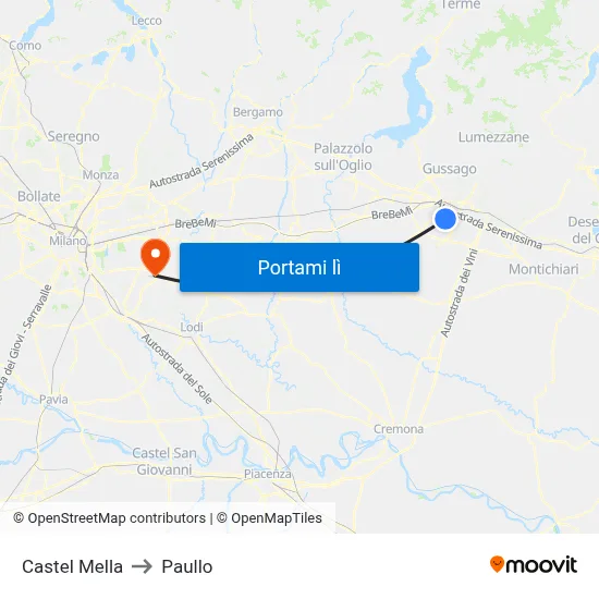 Castel Mella to Paullo map