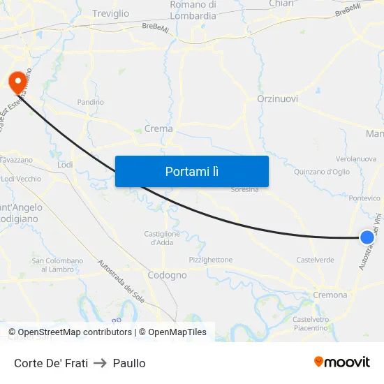 Corte De' Frati to Paullo map