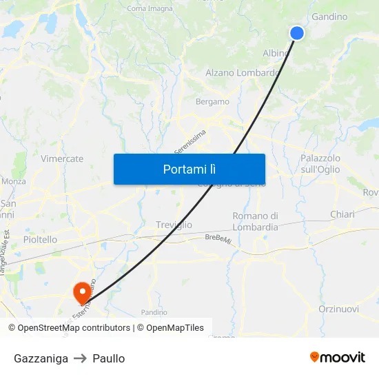 Gazzaniga to Paullo map