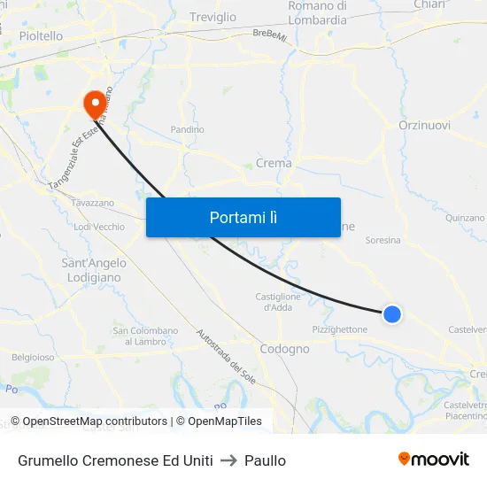 Grumello Cremonese Ed Uniti to Paullo map