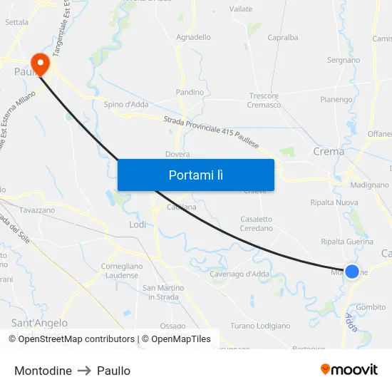 Montodine to Paullo map