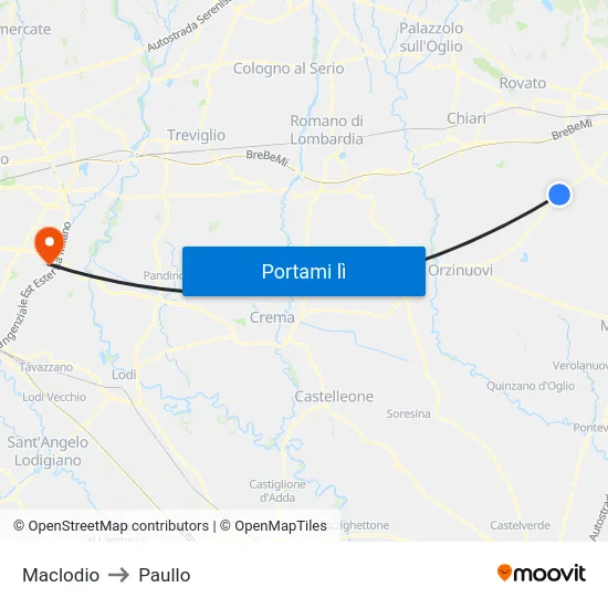 Maclodio to Paullo map