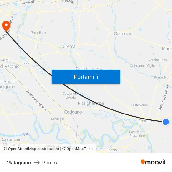 Malagnino to Paullo map