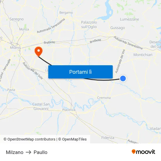 Milzano to Paullo map