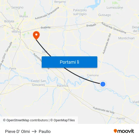 Pieve D' Olmi to Paullo map