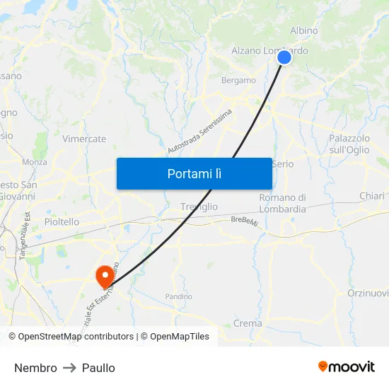 Nembro to Paullo map