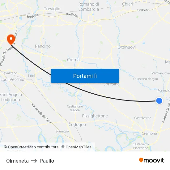 Olmeneta to Paullo map