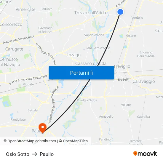 Osio Sotto to Paullo map