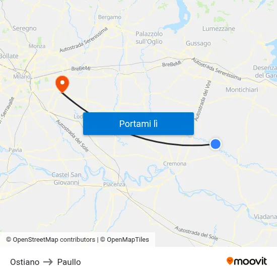 Ostiano to Paullo map