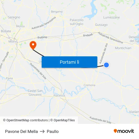 Pavone Del Mella to Paullo map