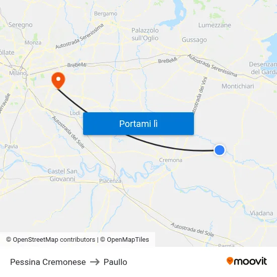 Pessina Cremonese to Paullo map