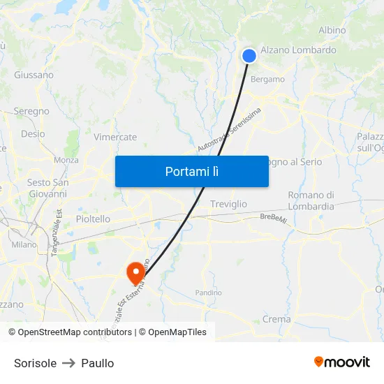 Sorisole to Paullo map