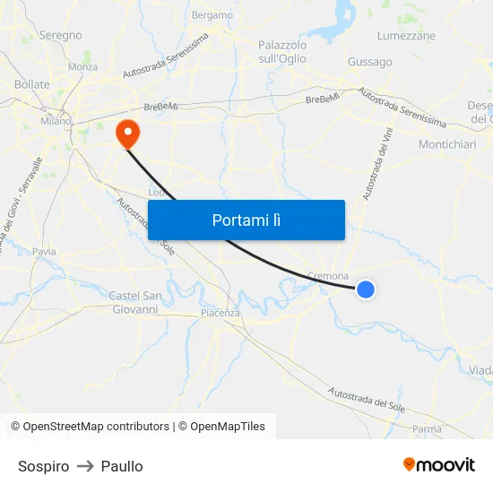 Sospiro to Paullo map