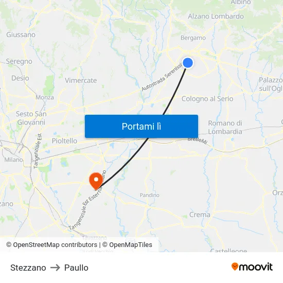Stezzano to Paullo map