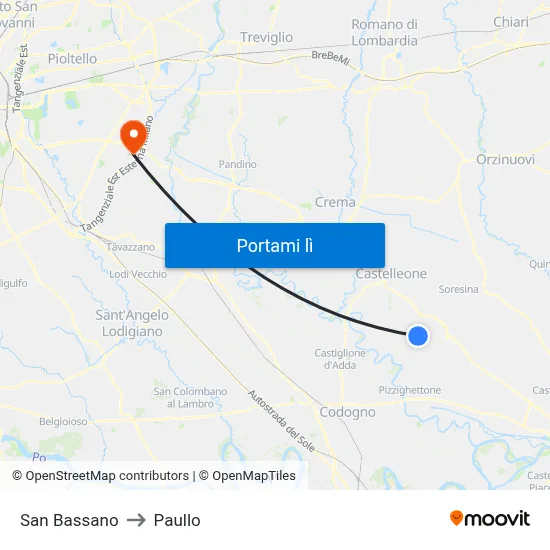 San Bassano to Paullo map