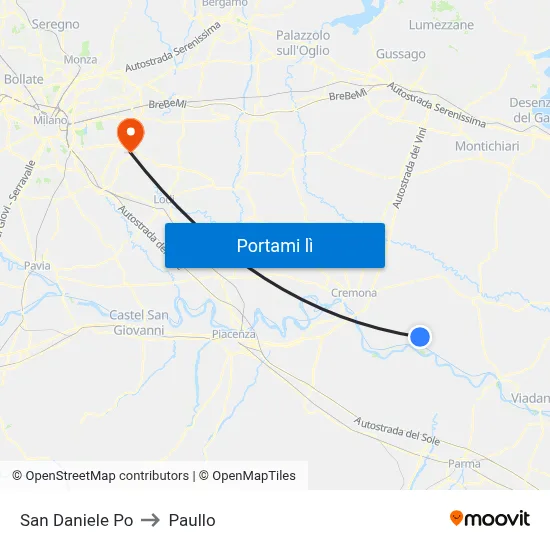 San Daniele Po to Paullo map