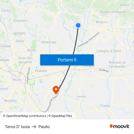Terno D' Isola to Paullo map