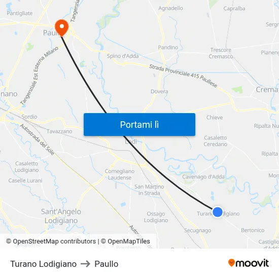Turano Lodigiano to Paullo map