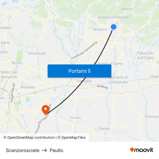 Scanzorosciate to Paullo map