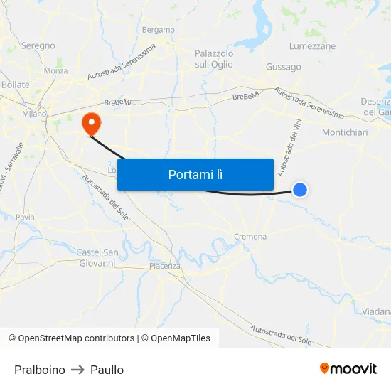 Pralboino to Paullo map