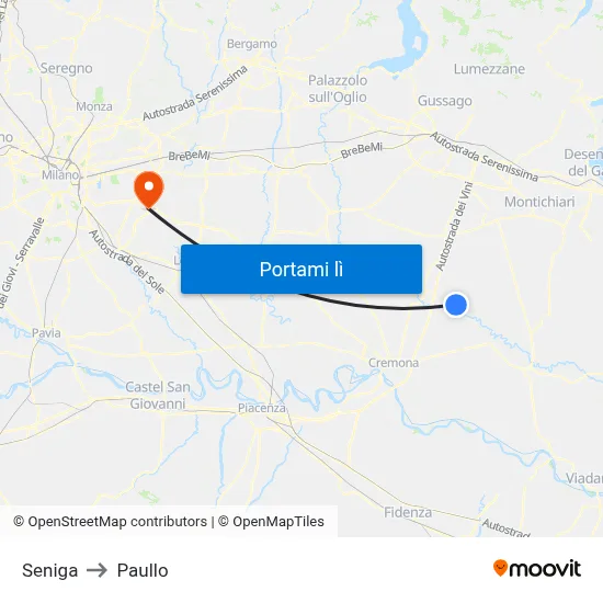 Seniga to Paullo map
