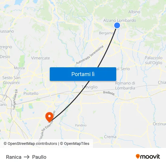 Ranica to Paullo map