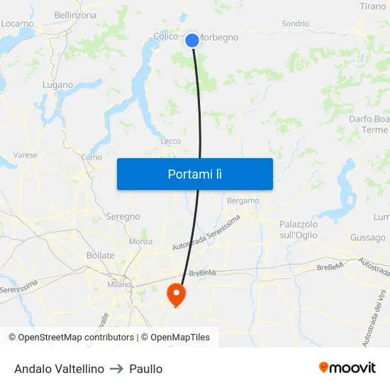 Andalo Valtellino to Paullo map