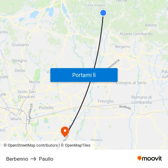 Berbenno to Paullo map