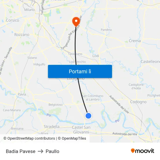 Badia Pavese to Paullo map