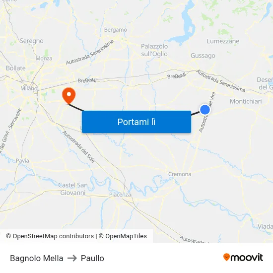 Bagnolo Mella to Paullo map