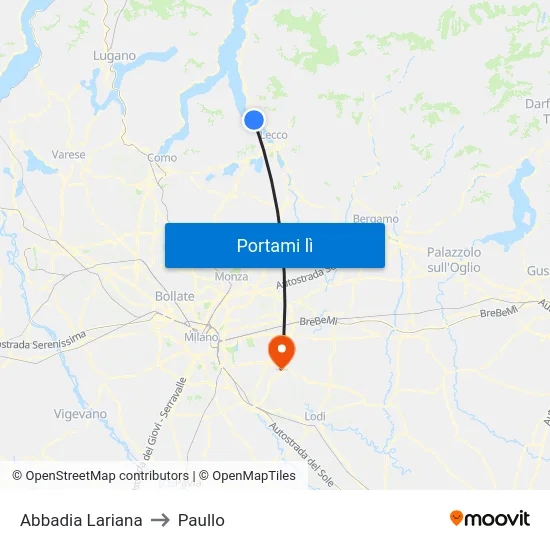 Abbadia Lariana to Paullo map