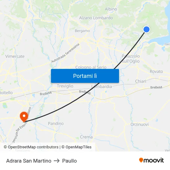 Adrara San Martino to Paullo map